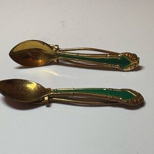 Vintage Brass and Green Spoon Barrette/Scarf clips